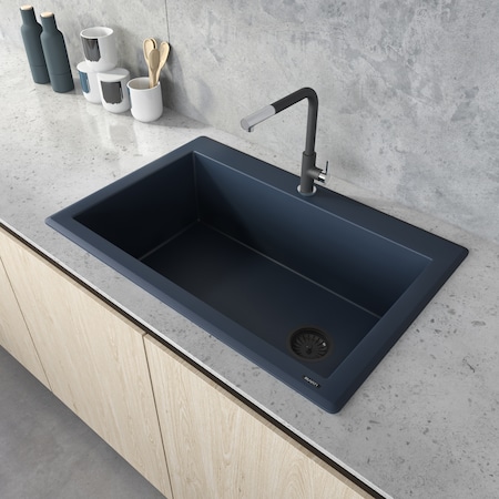 Ruvati 33"x22" Dual-Mnt Granite Composite Sgl Bowl Kitchen Sink, Catalina Blue RVG1033LU